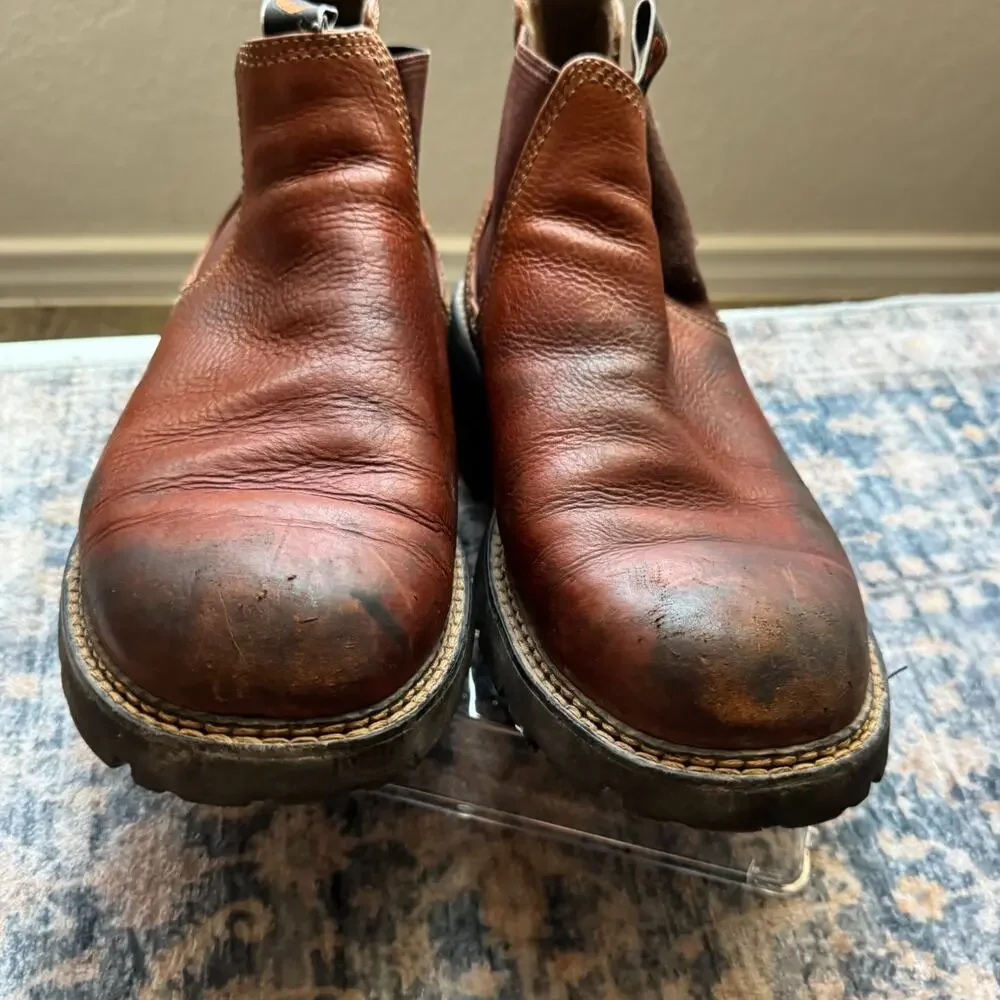 Ariat Men's Spot Hog Pull On Brown Chelsea Ankle Boots Brown Leather Size 13D